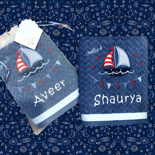 Lets Set Sail Blue Chevron Bath Set