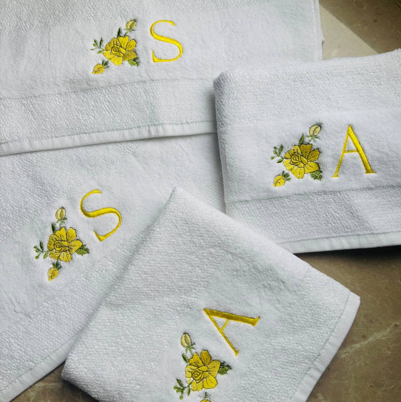 Yellow Blooms 4 pc Hand Towel Set