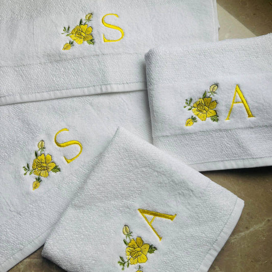 Yellow Blooms 4 pc Hand Towel Set